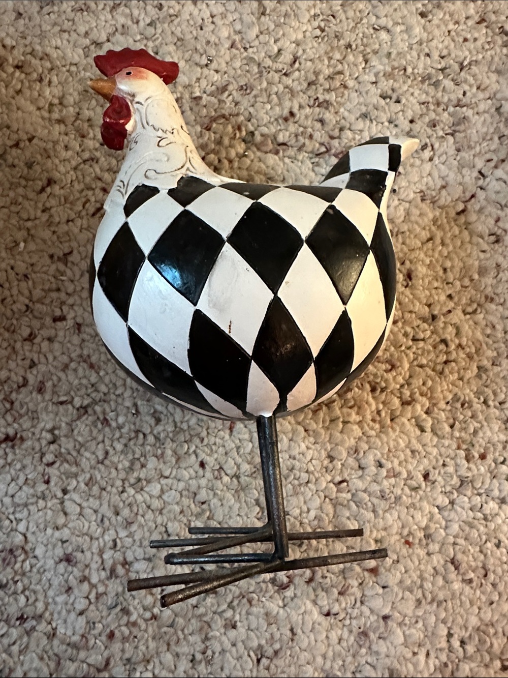 Black and White Checkered Ceramic Chicken Figurine - Home Art